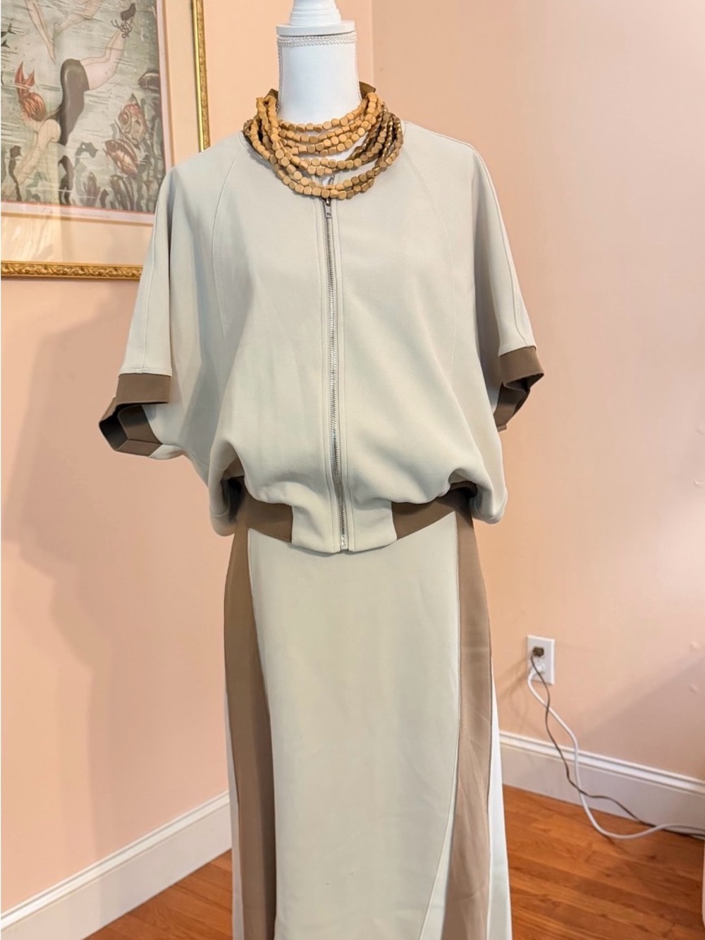 Joh Elegant Two-Tone Cream and Tan Women's Top and Skirt Set